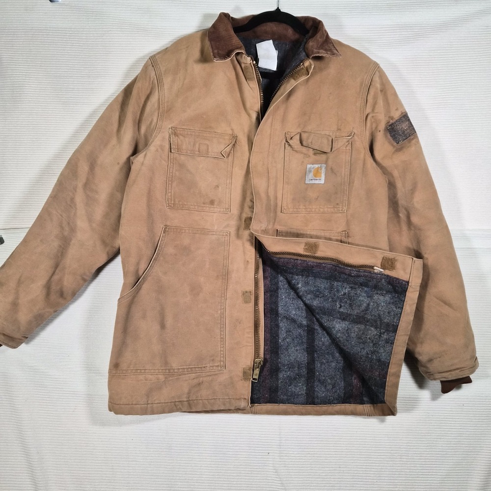 Vintage Carhartt Brown Duck Canvas Workwear Blanket Lined Chore Jacket Large‎